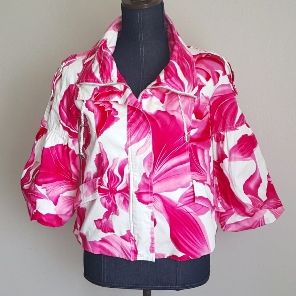 CACH'E Pink and White Floral Jacket
